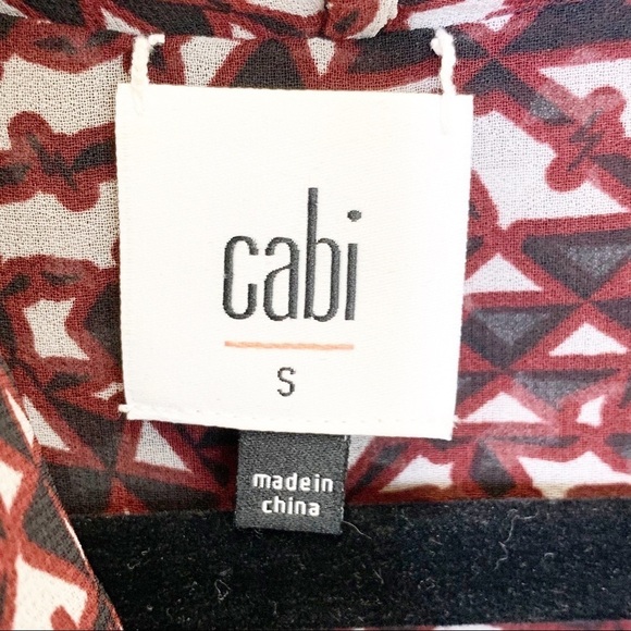 CAbi red,black and white geo print Venus Cowl Neck Blouse Valentine's Day - Picture 9 of 11